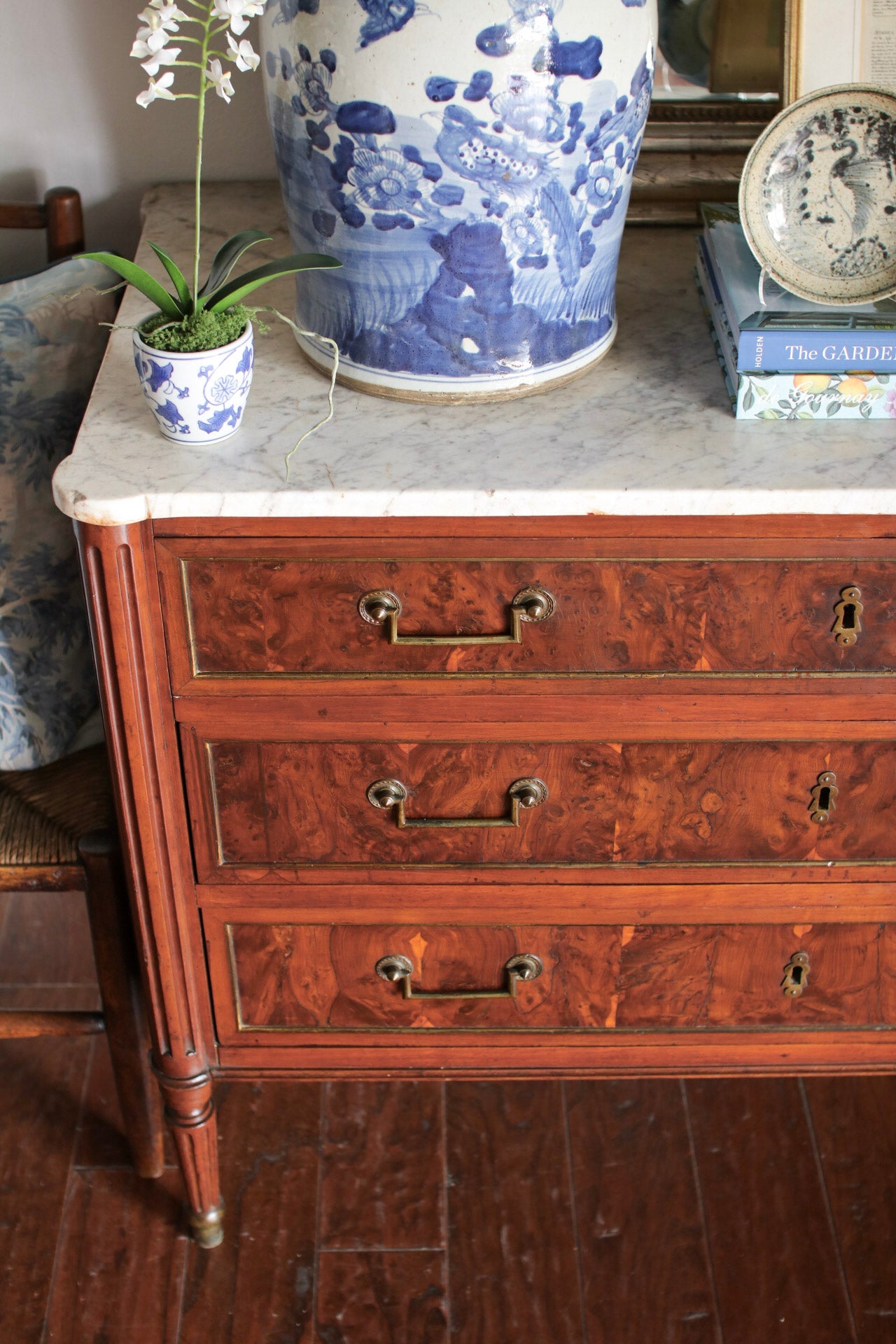 French Louis XVI White Marble Top Commode