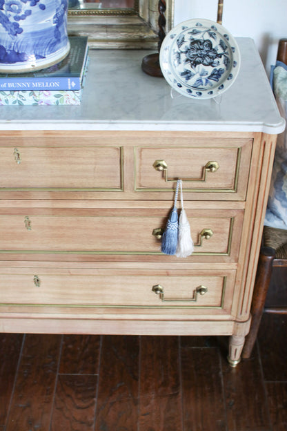 Bleached French Louis XVI White Marble Top Commode