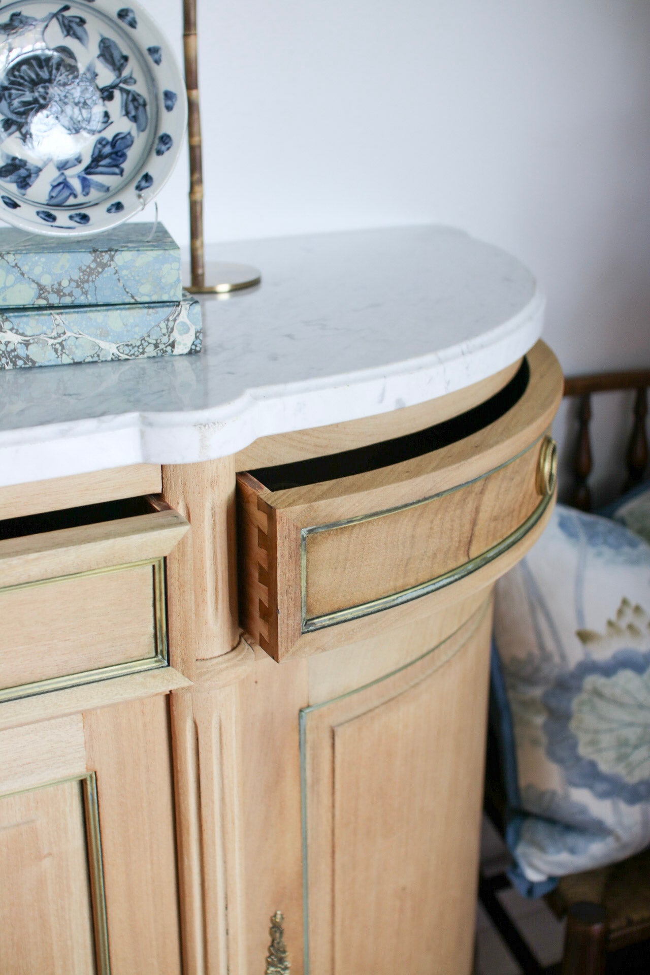 Bleached French Louis XVI White Marble Top Buffet