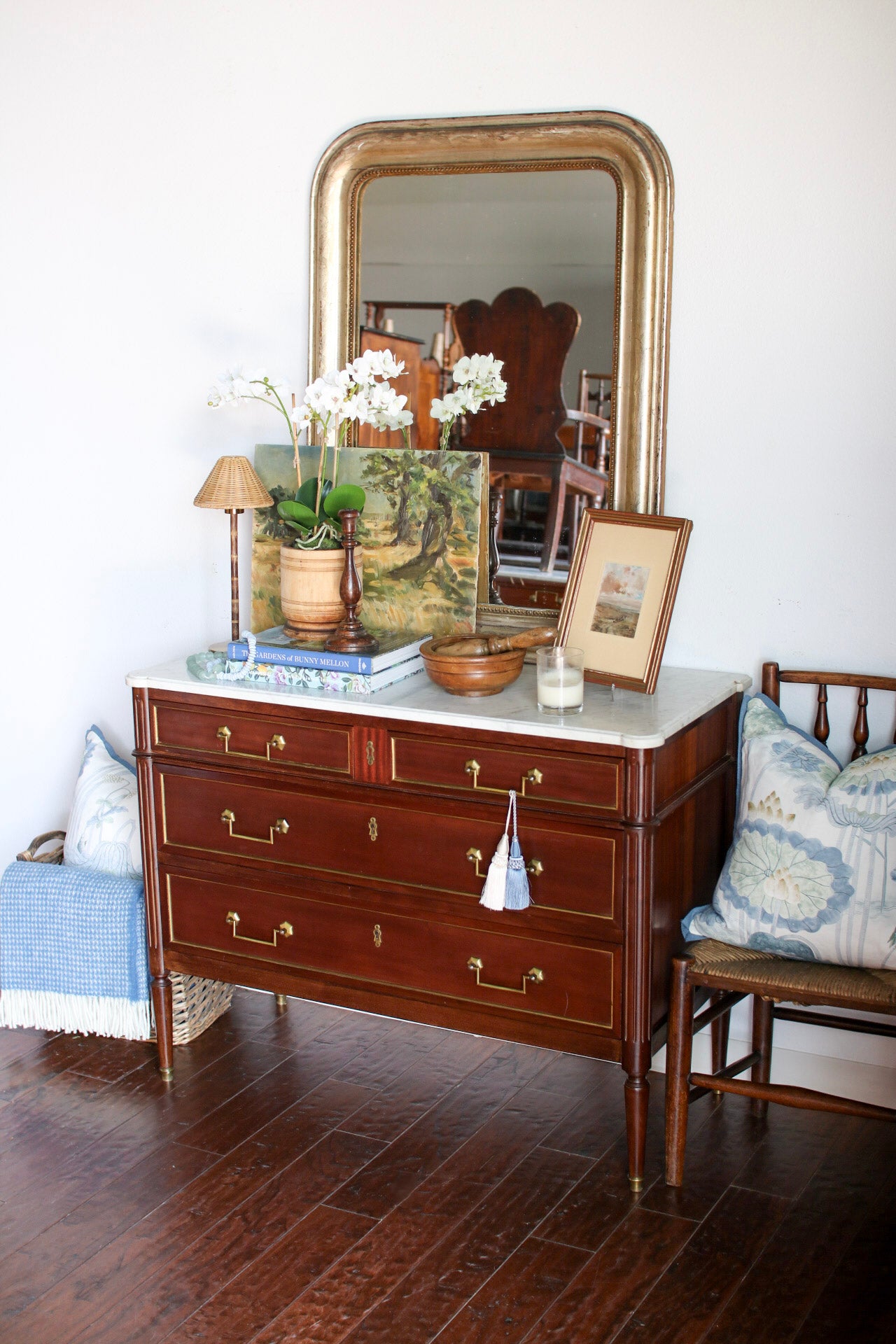 French Louis XVI White Marble Top Commode