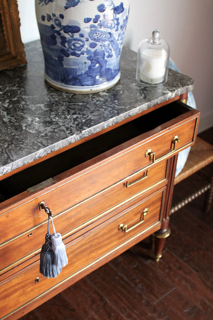 Antique French Louis XVI Grey Marble Top Commode
