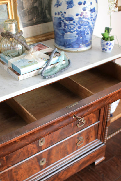 French Louis Philippe White Marble Top Commode
