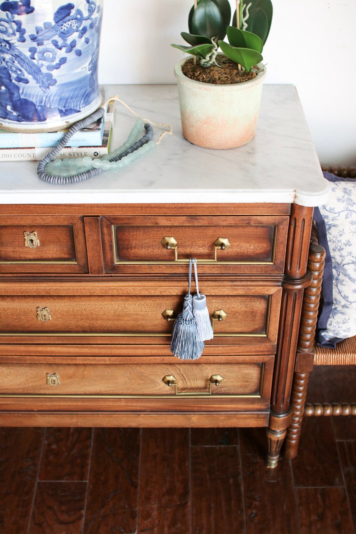 French Louis XVI White Marble Top Commode