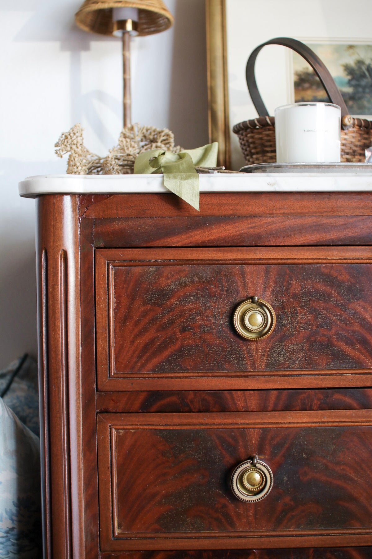 French Louis XVI White Marble Top Commode