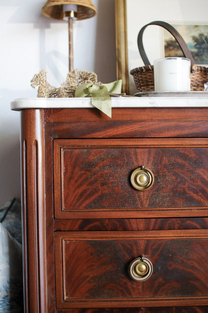 French Louis XVI White Marble Top Commode