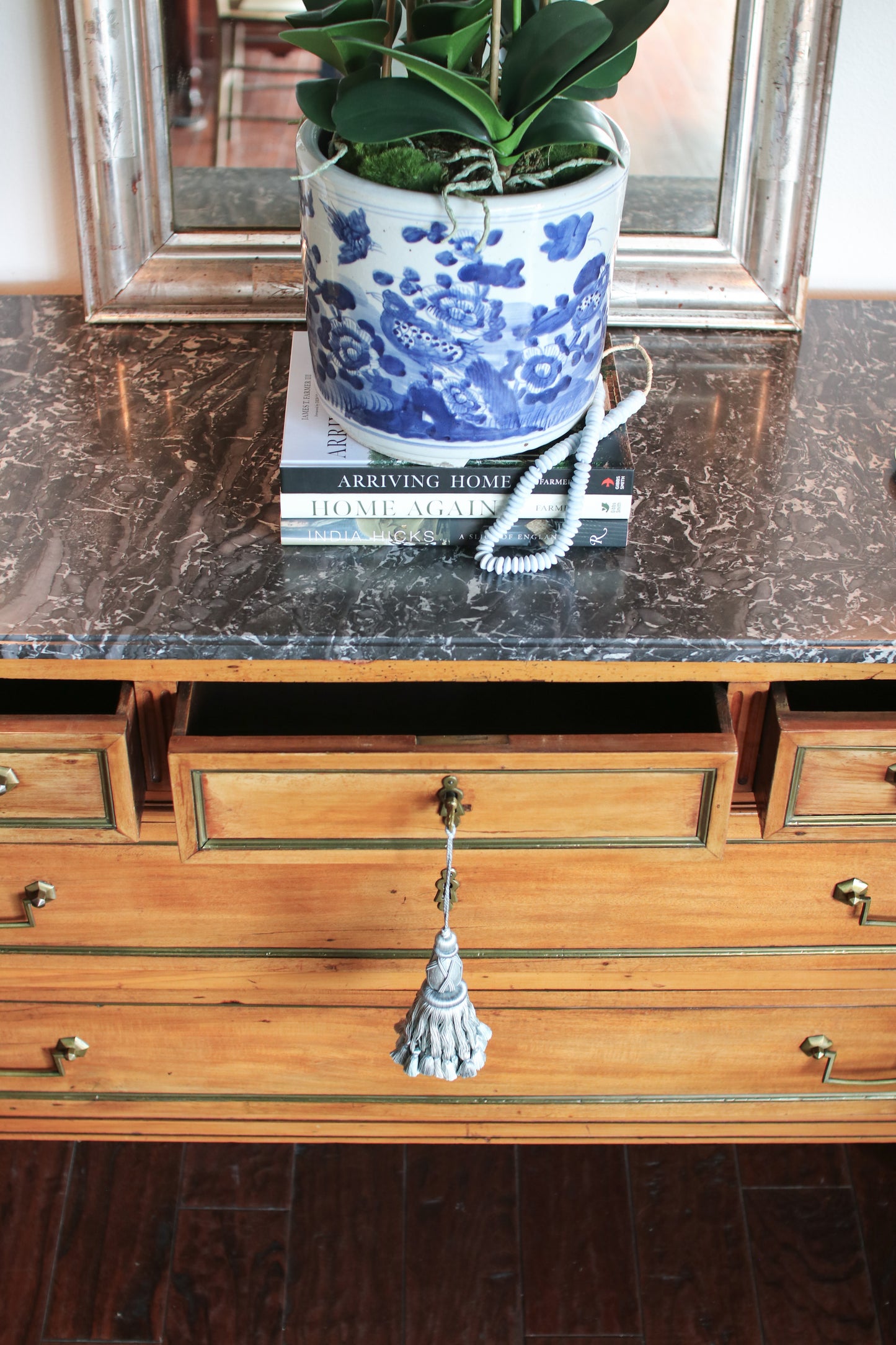 Antique French Louis XVI Grey Marble Top Commode