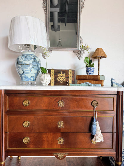 French Louis XVI White Marble Top Commode