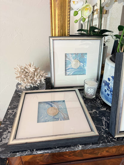 Framed Intaglios Mounted on Marbled Paper
