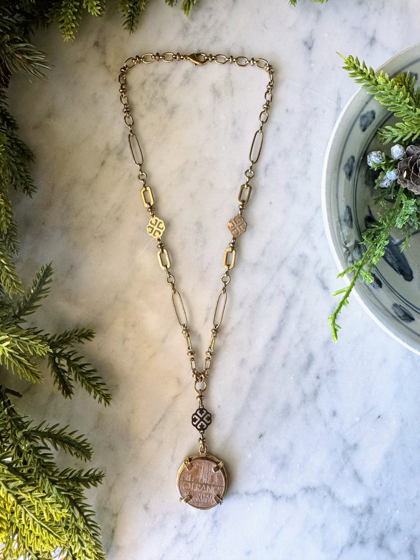 Vintage Coin Necklace: French 1980