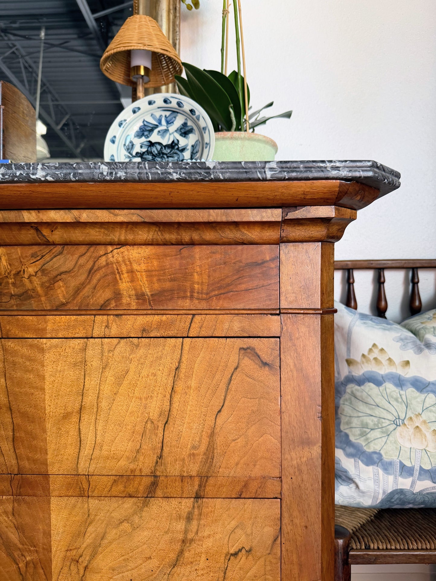 French Louis Philippe Burled Walnut Marble Top Commode