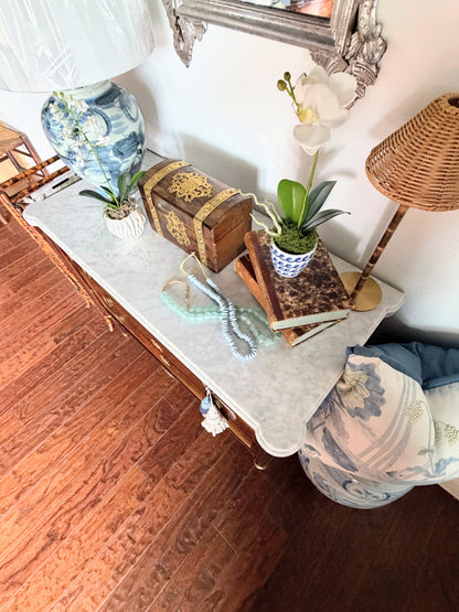French Louis XVI White Marble Top Commode