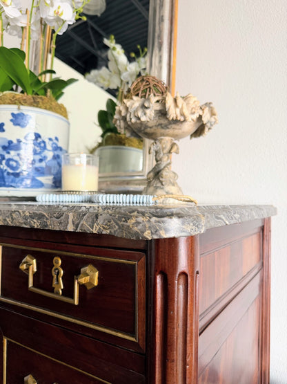 Antique French Louis XVI Grey Marble Top Commode