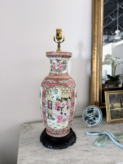 Chinoiserie Famille Rose Porcelain Vase Lamp