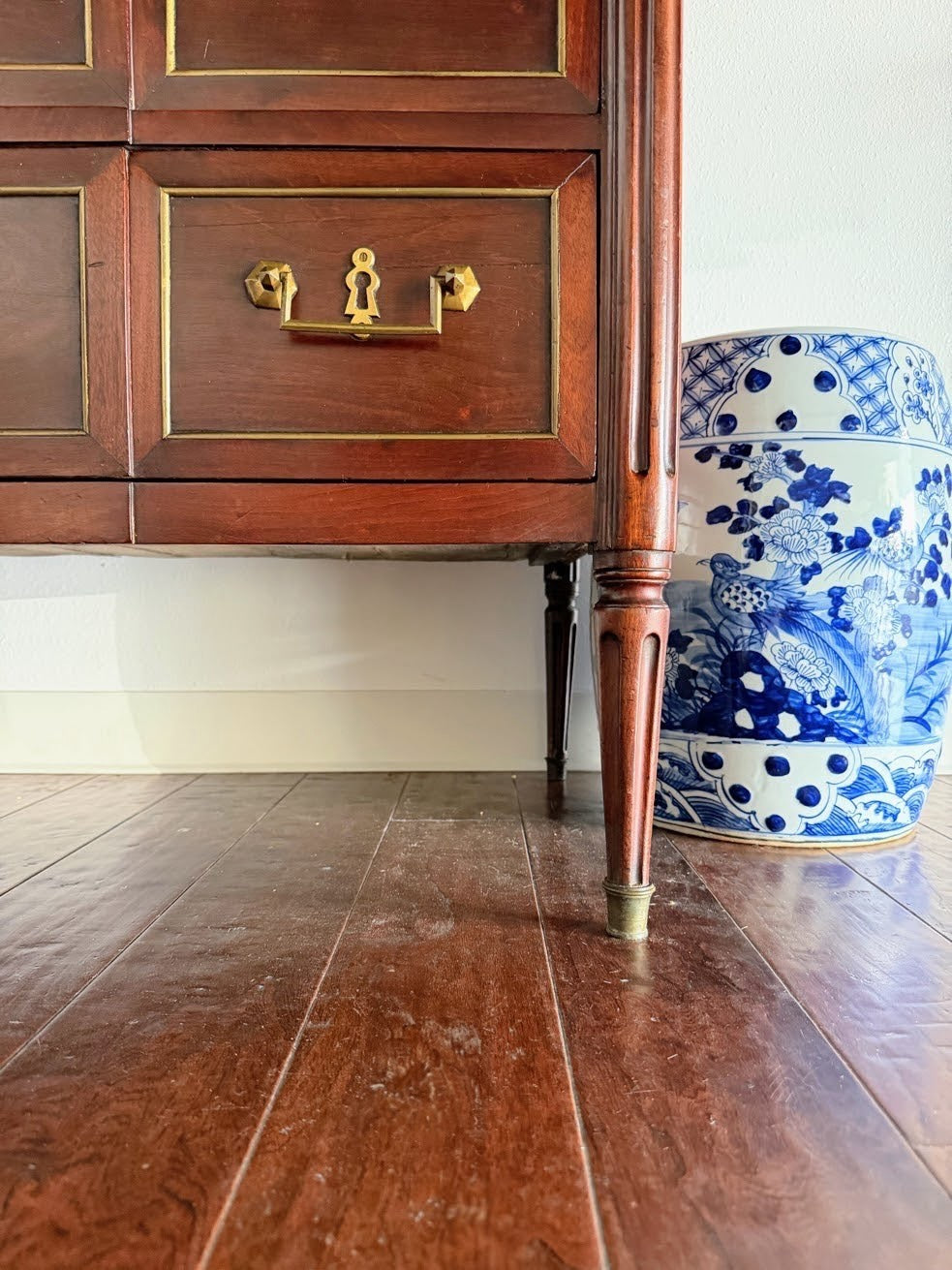 Antique French Louis XVI Grey Marble Top Commode