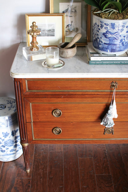 French Louis XVI White Marble Top Commode
