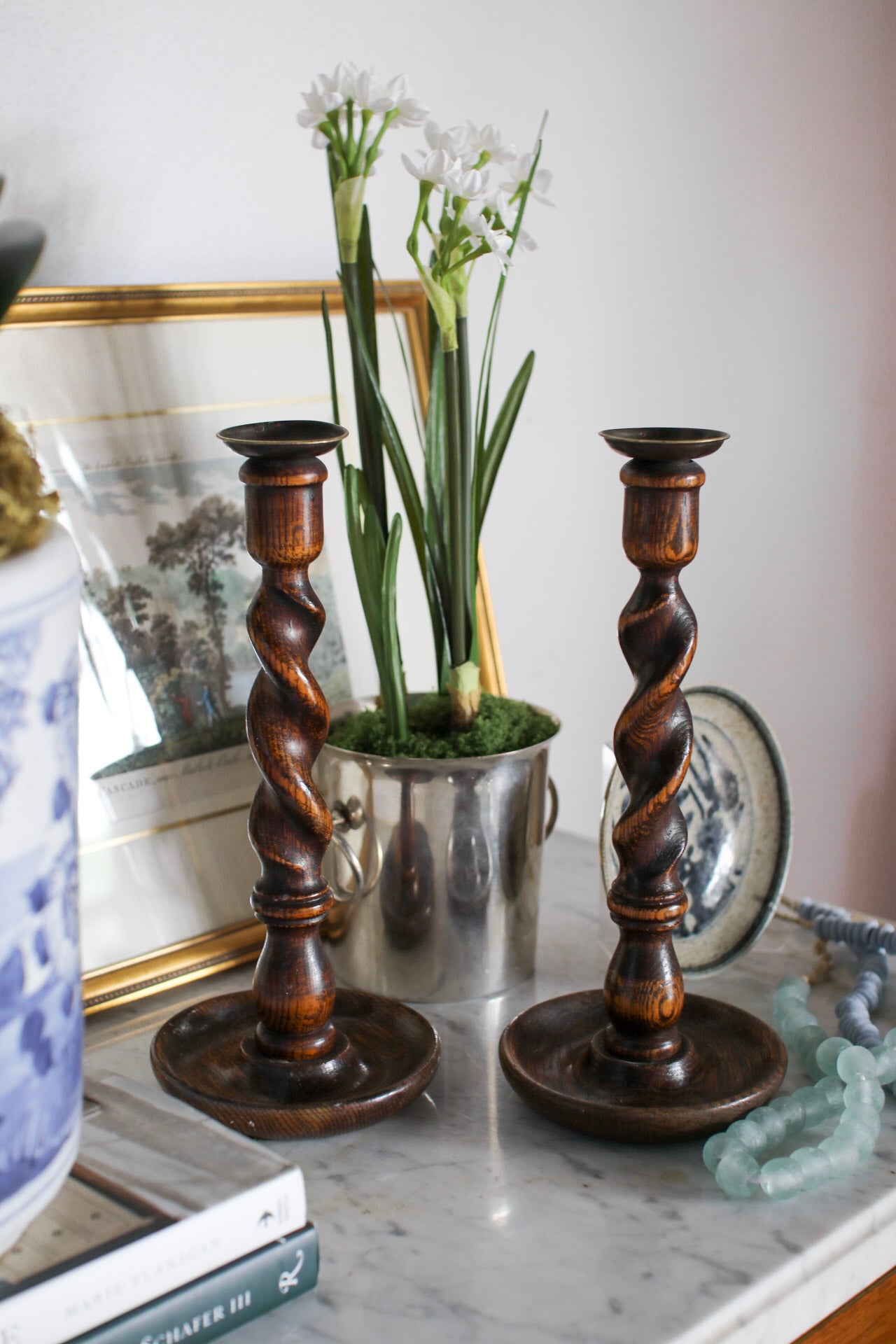 Pair of English Barley Twist Candlesticks