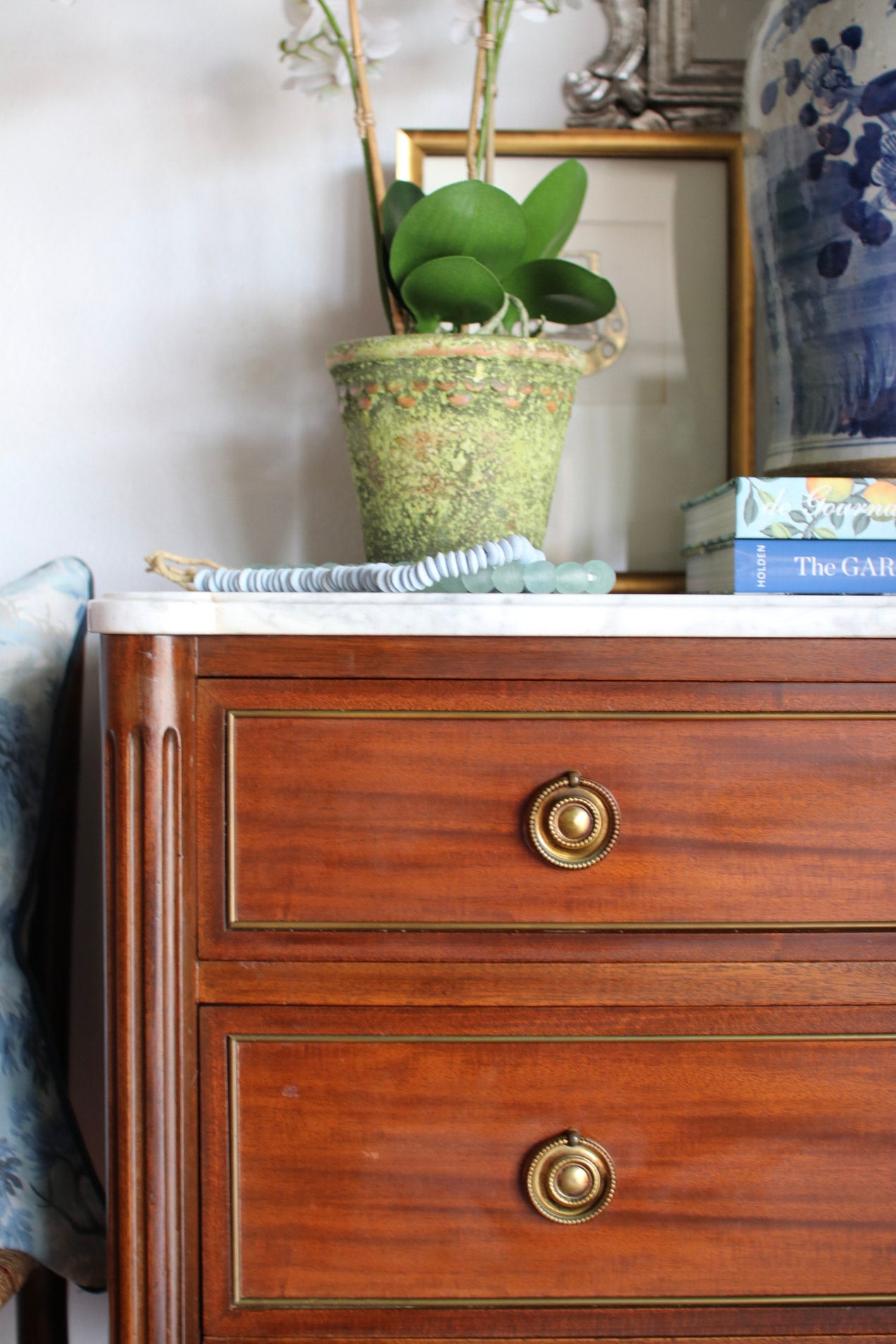 French Louis XVI Style White Marble Top Commode