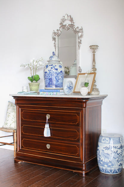 French Charles X White Marble Top Commode