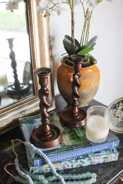 Pair of English Barley Twist Candlesticks