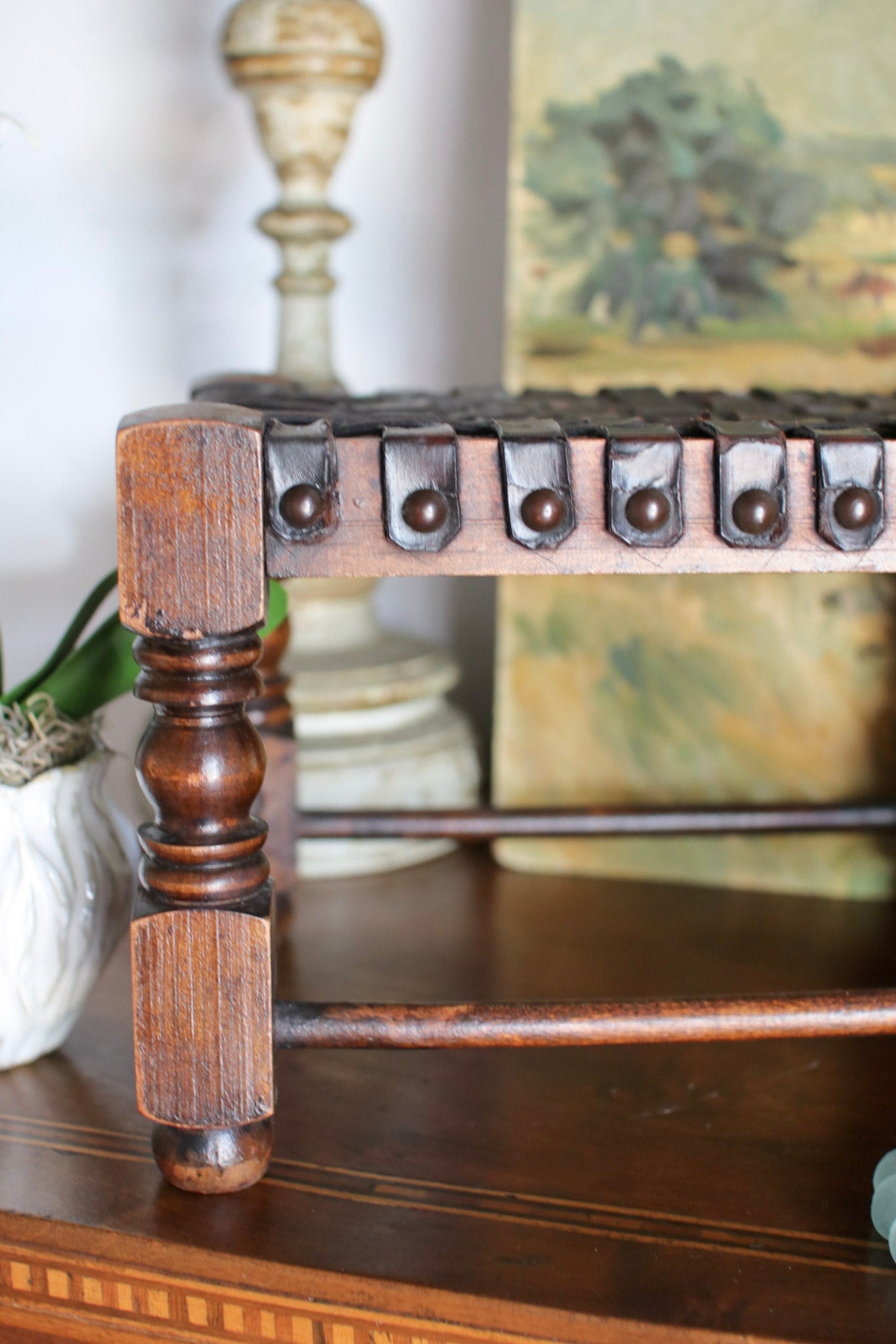 English Leather String Stool