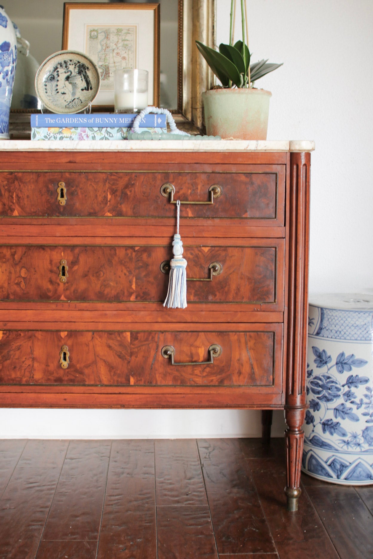 French Louis XVI White Marble Top Commode