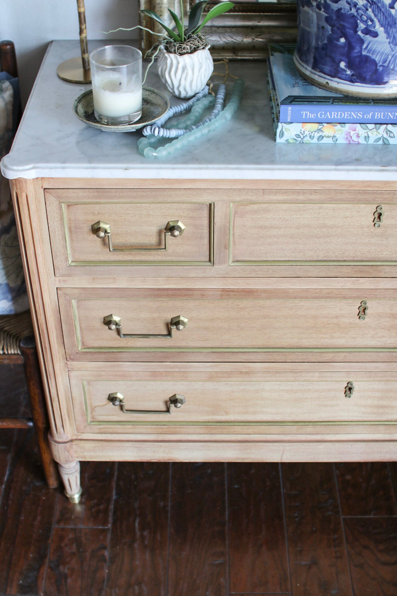 Bleached French Louis XVI White Marble Top Commode