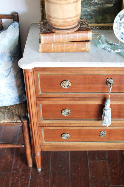 French Louis XVI Petite White Marble Top Commode