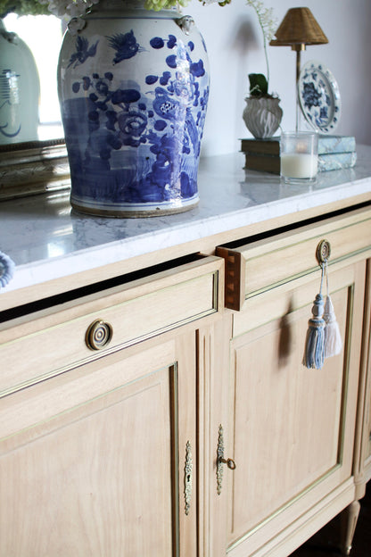 Bleached French Louis XVI White Marble Top Buffet