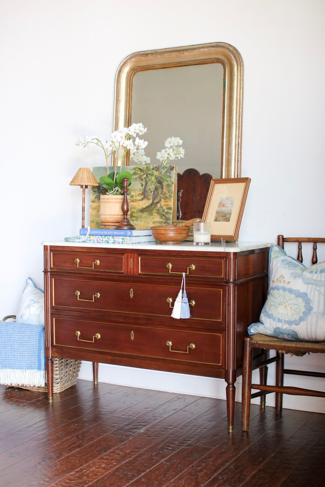 French Louis XVI White Marble Top Commode