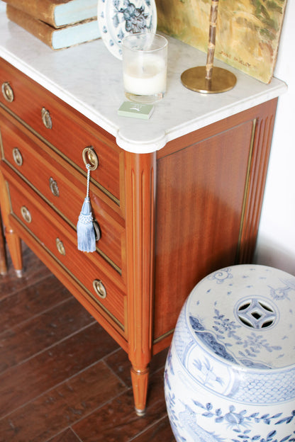 French Louis XVI Petite White Marble Top Commode