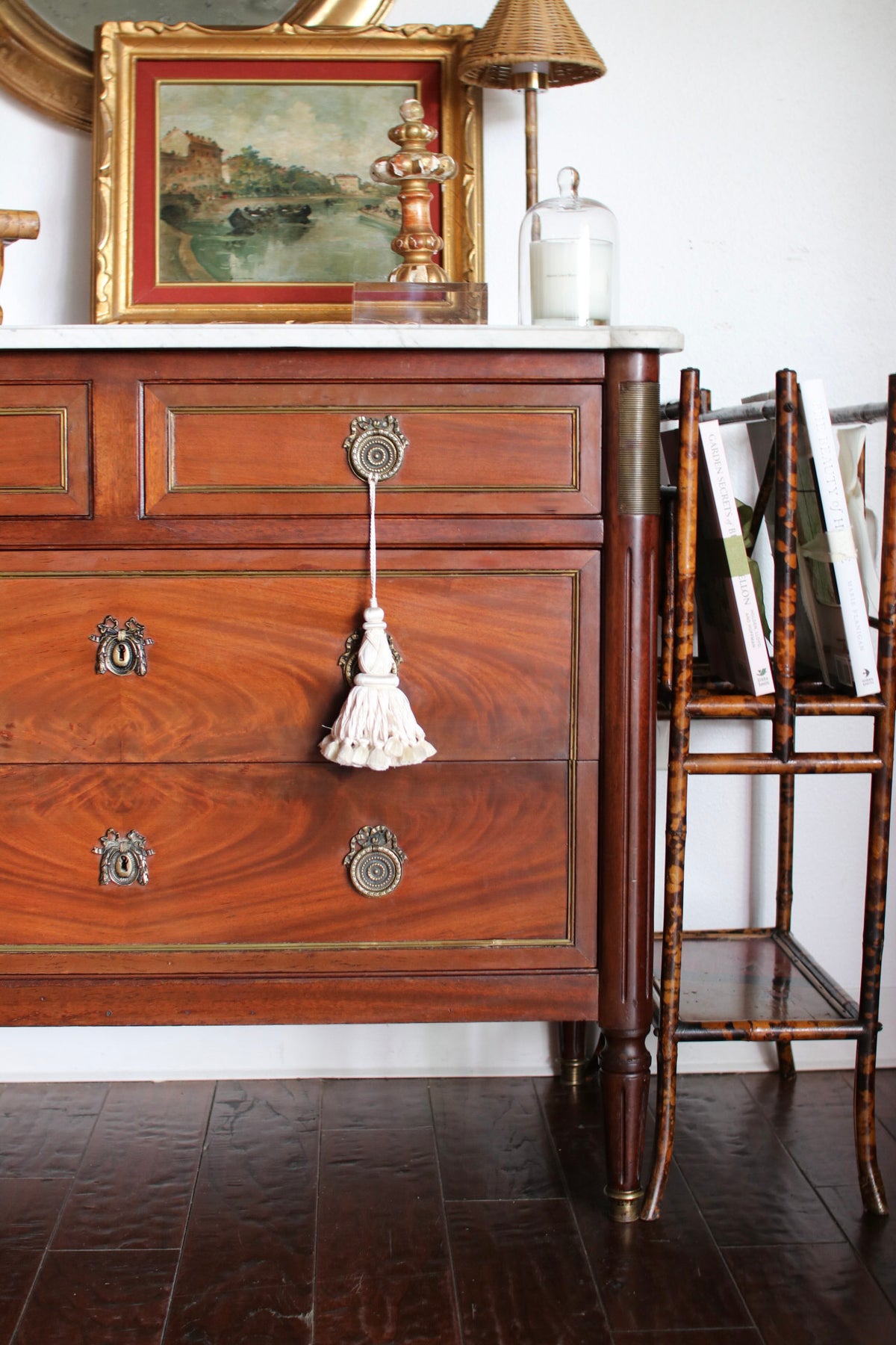 French Louis XVI Style White Marble Top Commode