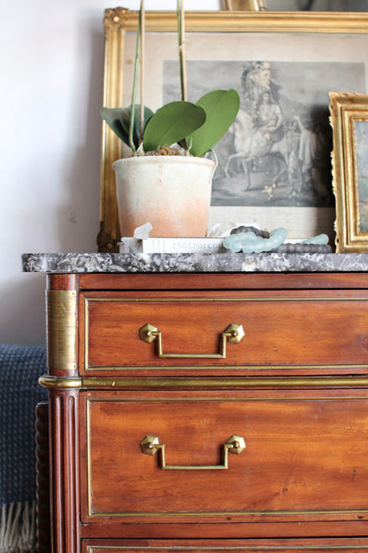 Antique French Louis XVI Grey Marble Top Commode
