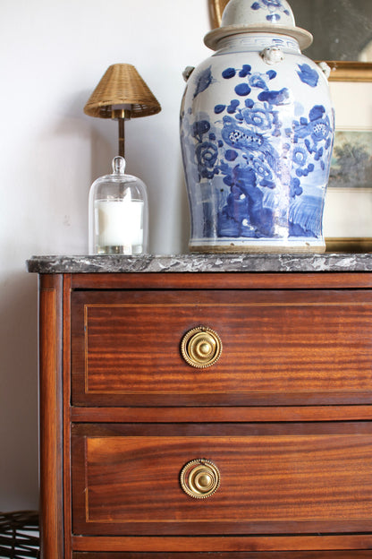 Antique French Louis XVI Grey Marble Top Commode with Inlay