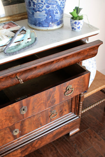 French Louis Philippe White Marble Top Commode