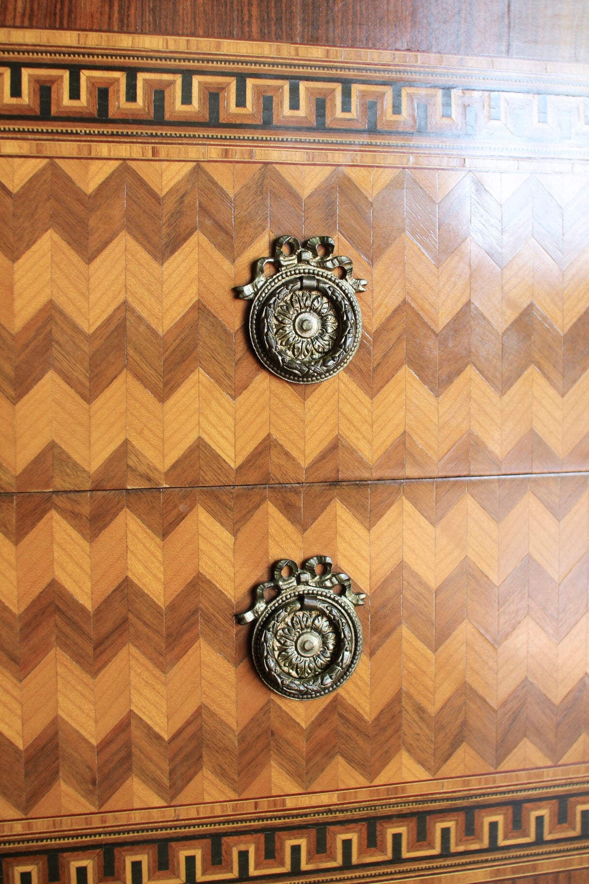 Italian Parquetry Vintage Commode with Pâté Stone