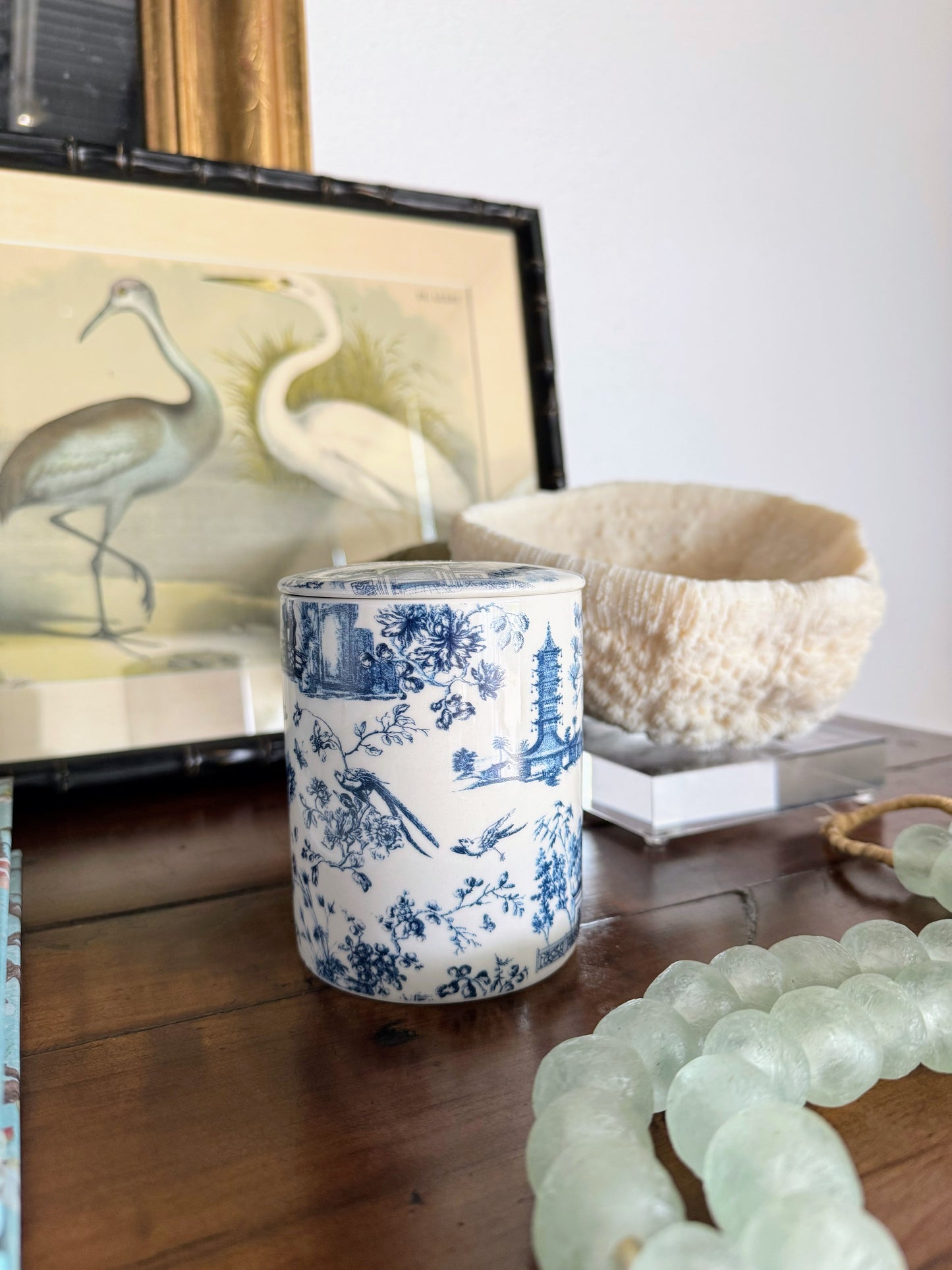 Navy Chinoiserie Toile Pattern Candle