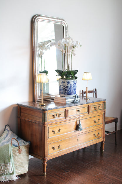 Antique French Louis XVI Grey Marble Top Commode
