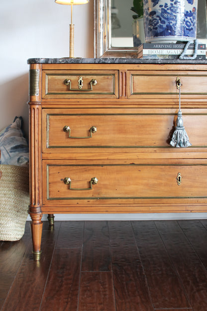 Antique French Louis XVI Grey Marble Top Commode