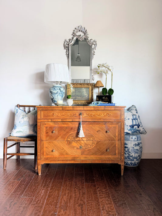 Antique Italian Chest with Instrument Design Inlay
