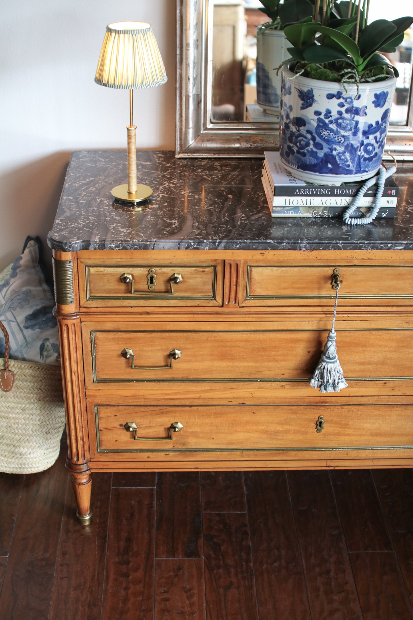 Antique French Louis XVI Grey Marble Top Commode