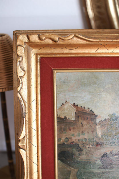 Italian River Scene in Gold Frame