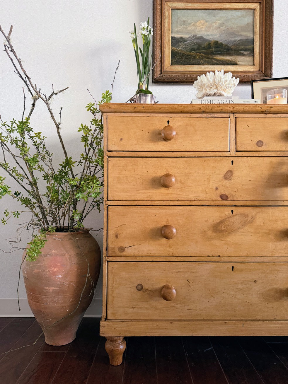 Antique English Pine Chest with Tulip Feet
