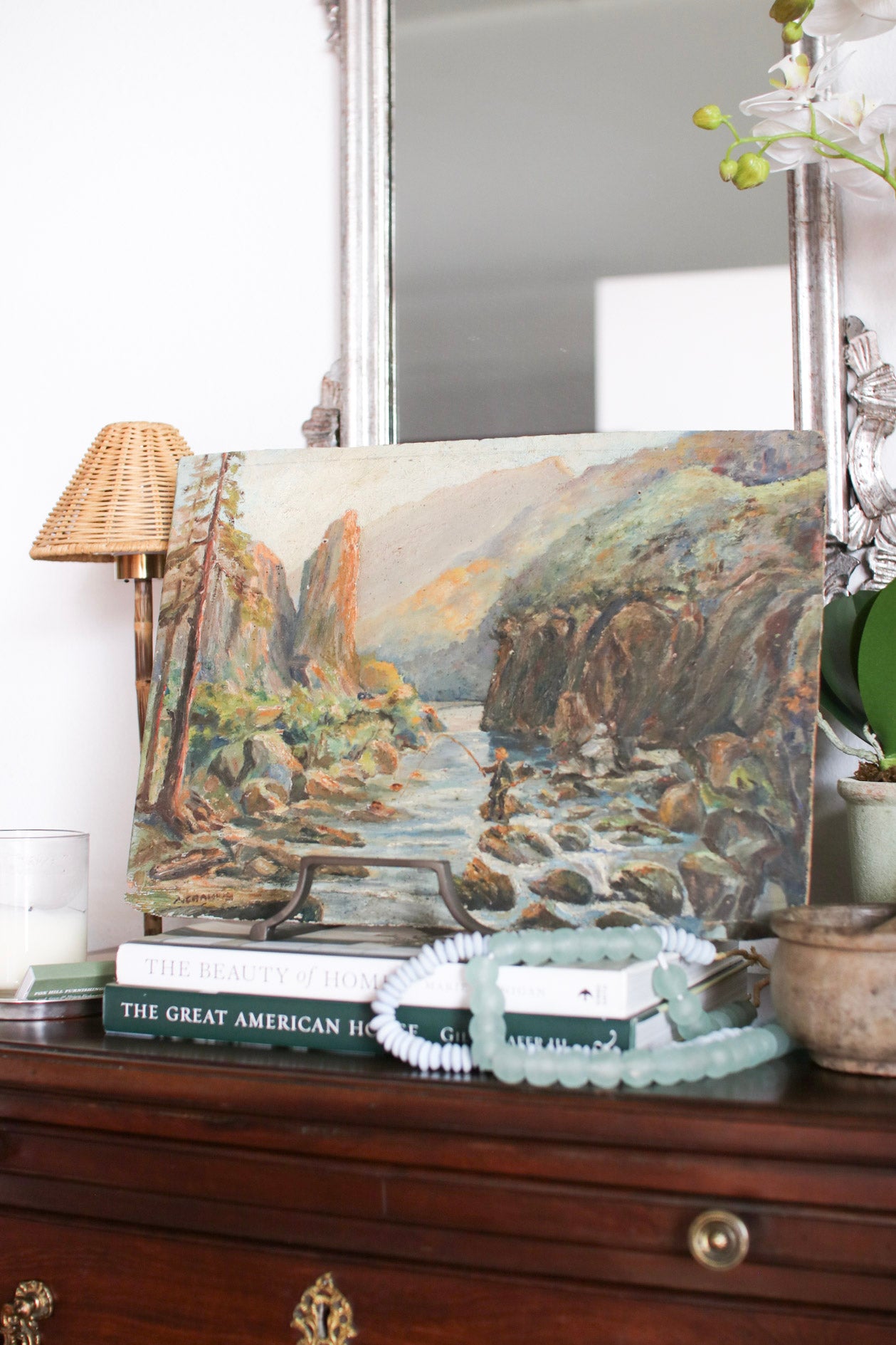French Painting of Fisherman by River