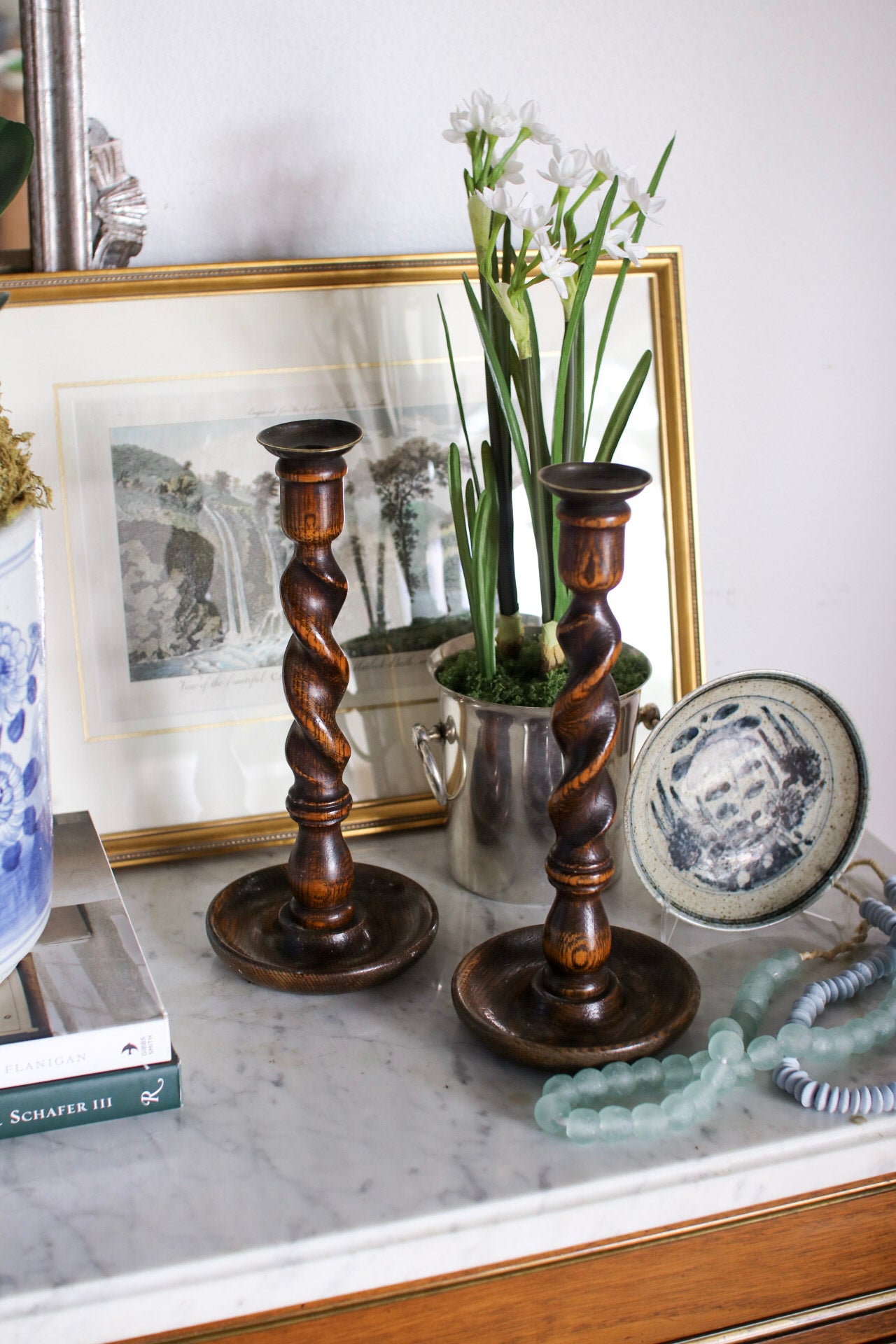 Pair of English Barley Twist Candlesticks