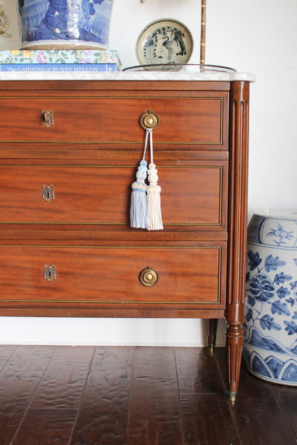 French Louis XVI Style White Marble Top Commode