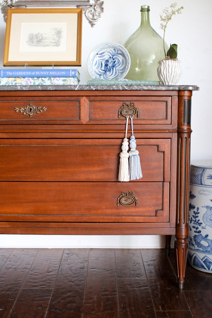 French Louis XVI Style Grey Marble Top Commode
