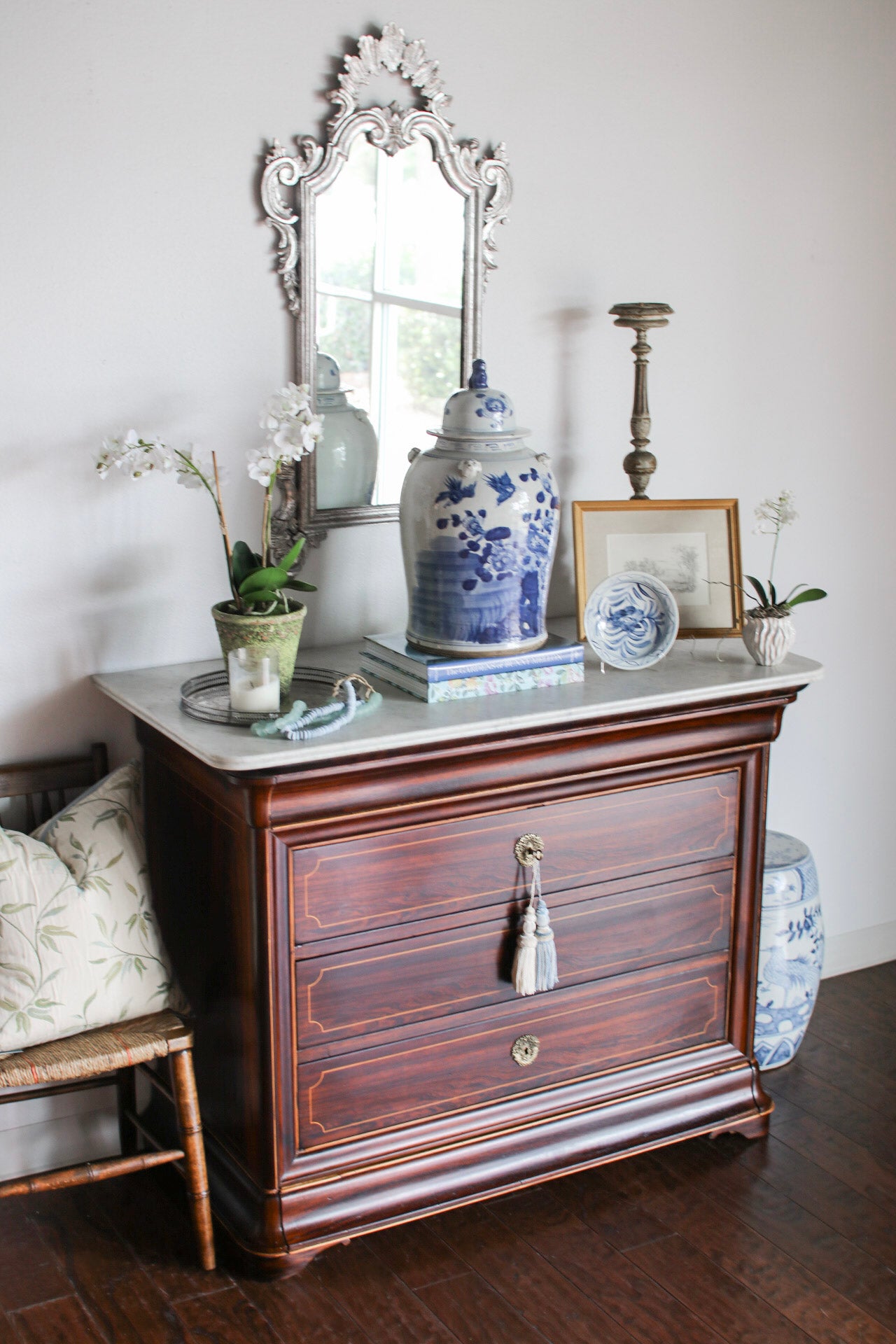 French Charles X White Marble Top Commode