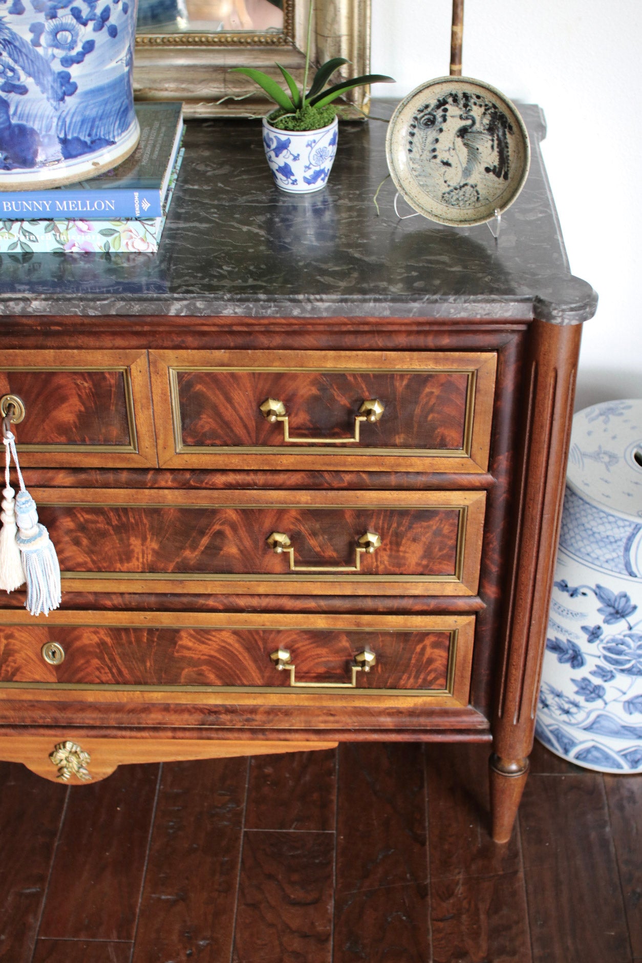 French Louis XVI Grey Marble Top Commode