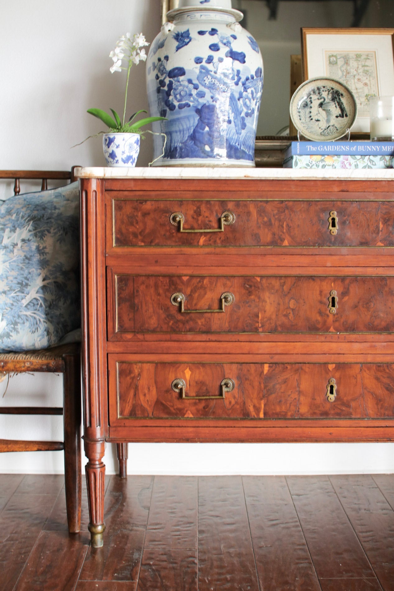 French Louis XVI White Marble Top Commode