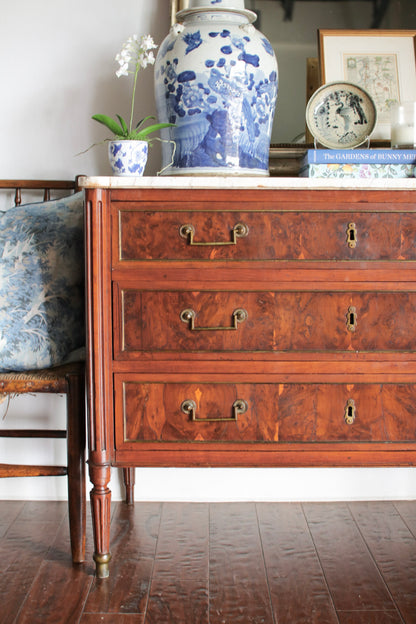 French Louis XVI White Marble Top Commode
